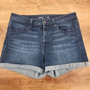 Old Navy High-Waist Wow Stretch Denim Cuffed Blue Jean Shorts 4-pocket Size 12